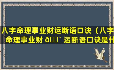 八字命理事业财运断语口诀（八字命理事业财 🐴 运断语口诀是什么）